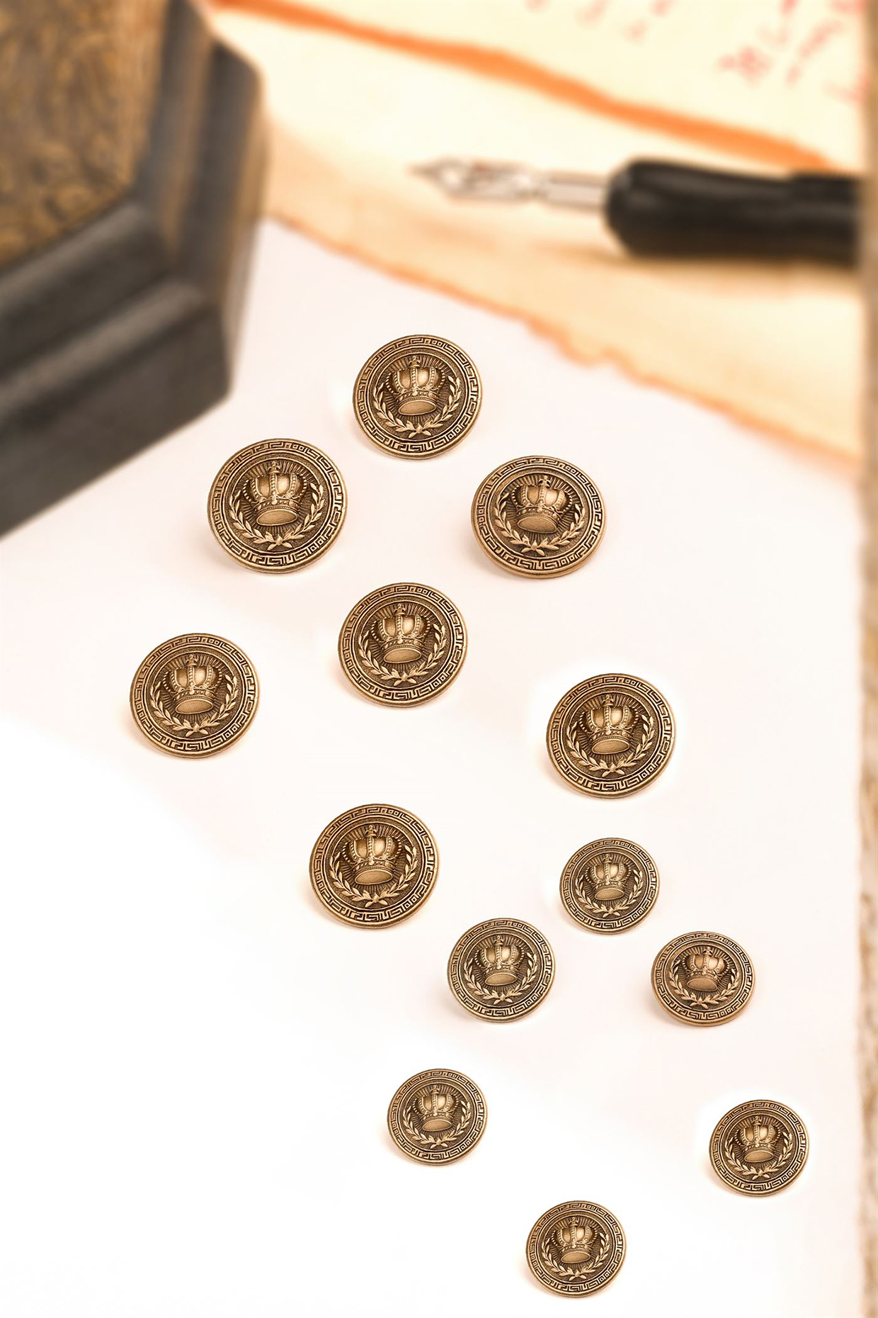 Antique Gold Elite Crwon Buttons (Set Of 13) by Cosa Nostraa at Pernia's Pop Up Shop