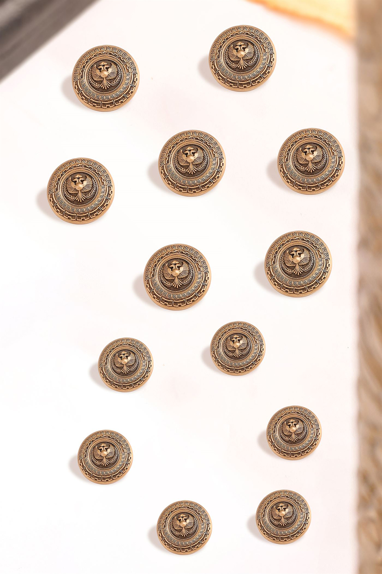Antique Gold Rise Of Phoenix Buttons (Set Of 13) by Cosa Nostraa