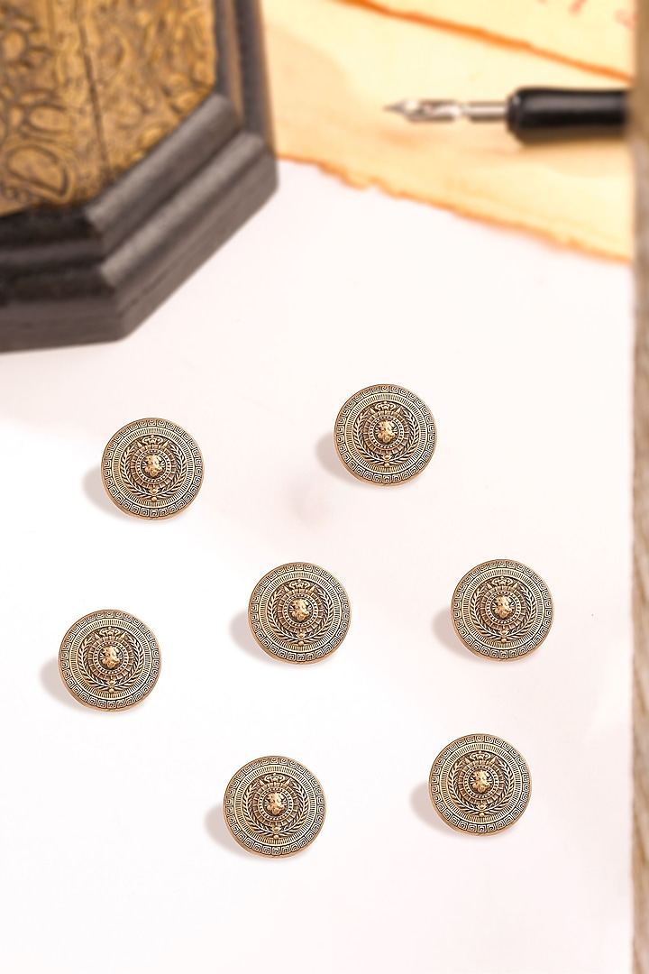 Antique Gold Regal Lion Motif Buttons (Set Of 7) by Cosa Nostraa at Pernia's Pop Up Shop