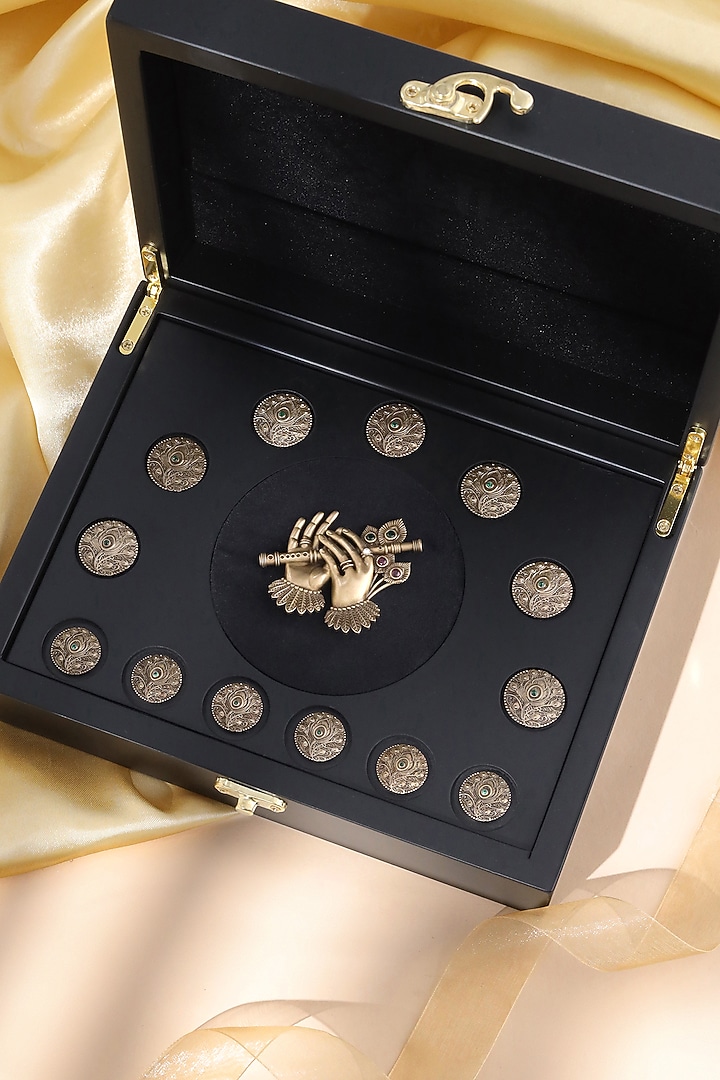 Antique Gold Brass Brooch & Buttons (Set Of 13) by Cosa Nostraa at Pernia's Pop Up Shop