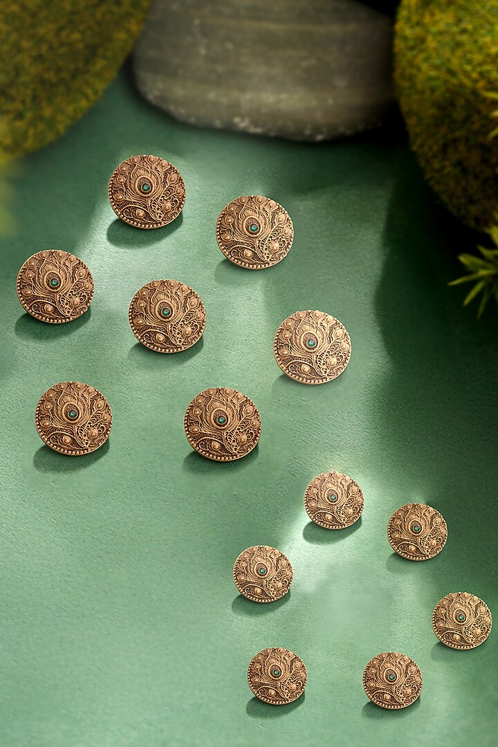 Antique Gold Brass Brooch & Buttons (Set Of 13) by Cosa Nostraa at Pernia's Pop Up Shop