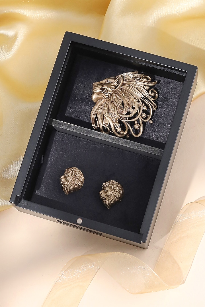 Antique Gold Brass Brooch With Cufflinks by Cosa Nostraa