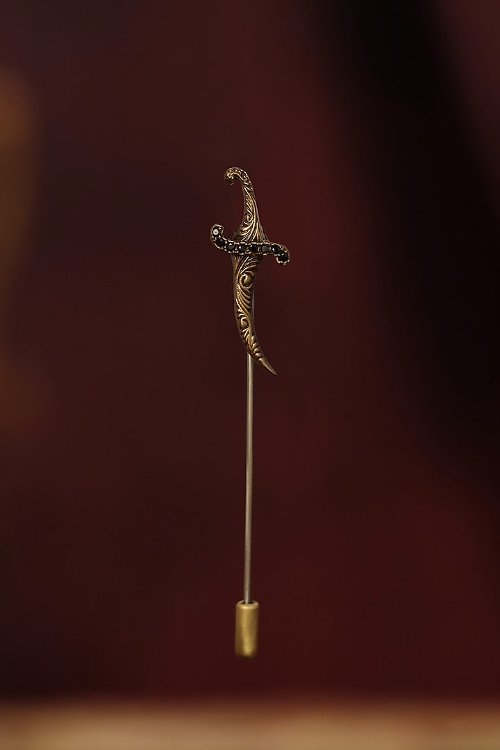 Antique Gold Peacock Dagger Lapel Pin by Cosa Nostraa