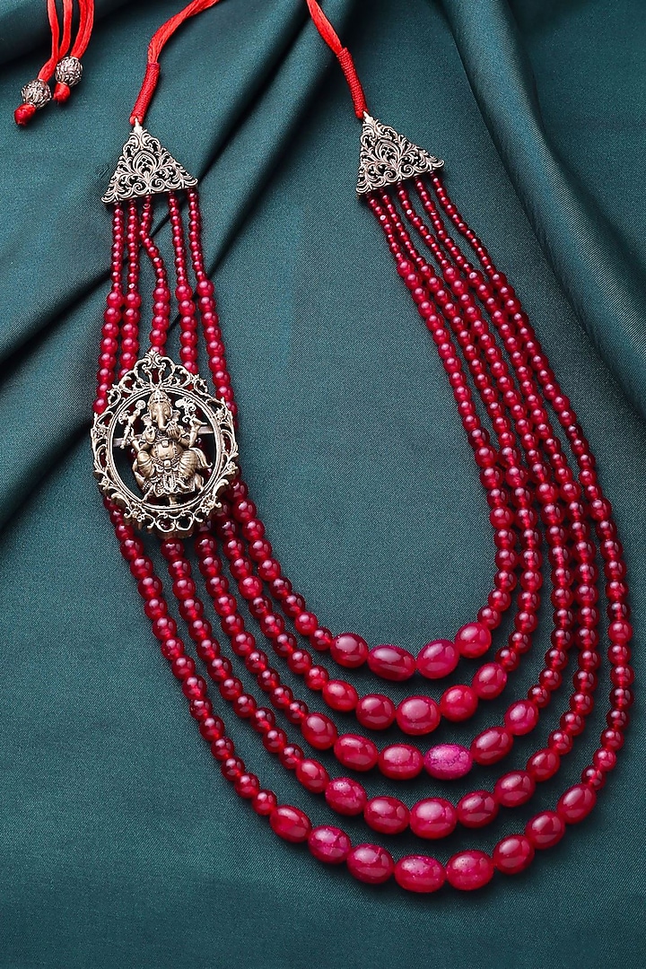 Red Rudraksha Beaded Layered Mala by Cosa Nostraa at Pernia's Pop Up Shop