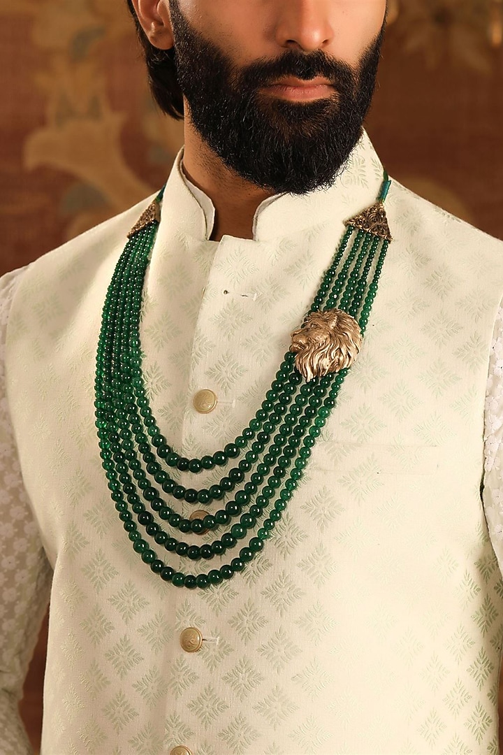 Green Beaded Layered Mala by Cosa Nostraa at Pernia's Pop Up Shop