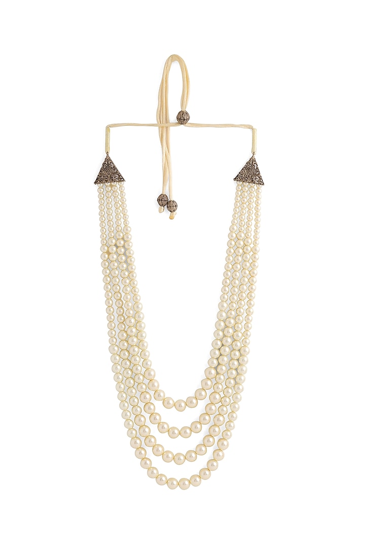 White Moonstone Beaded Layered Mala by Cosa Nostraa