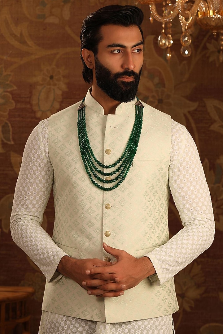 Green Gemstone Beaded Layered Mala by Cosa Nostraa at Pernia's Pop Up Shop