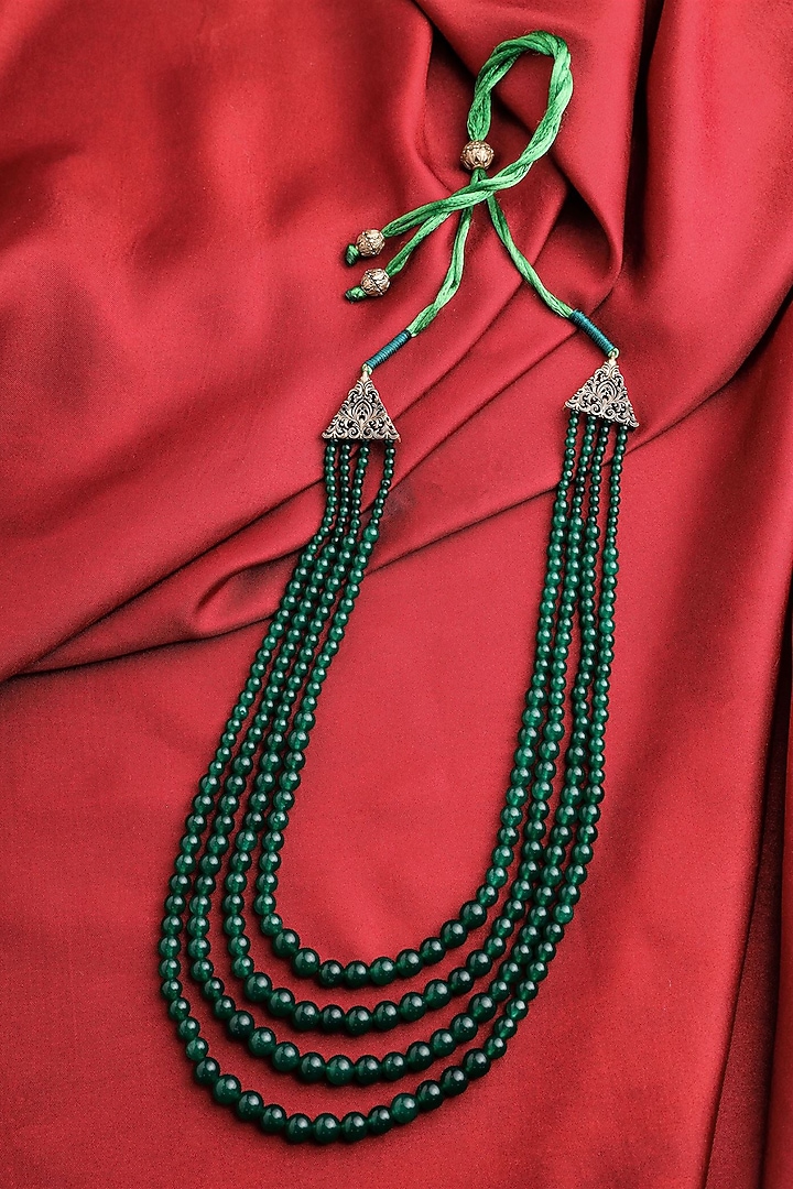 Green Gemstone Beaded Layered Mala by Cosa Nostraa at Pernia's Pop Up Shop