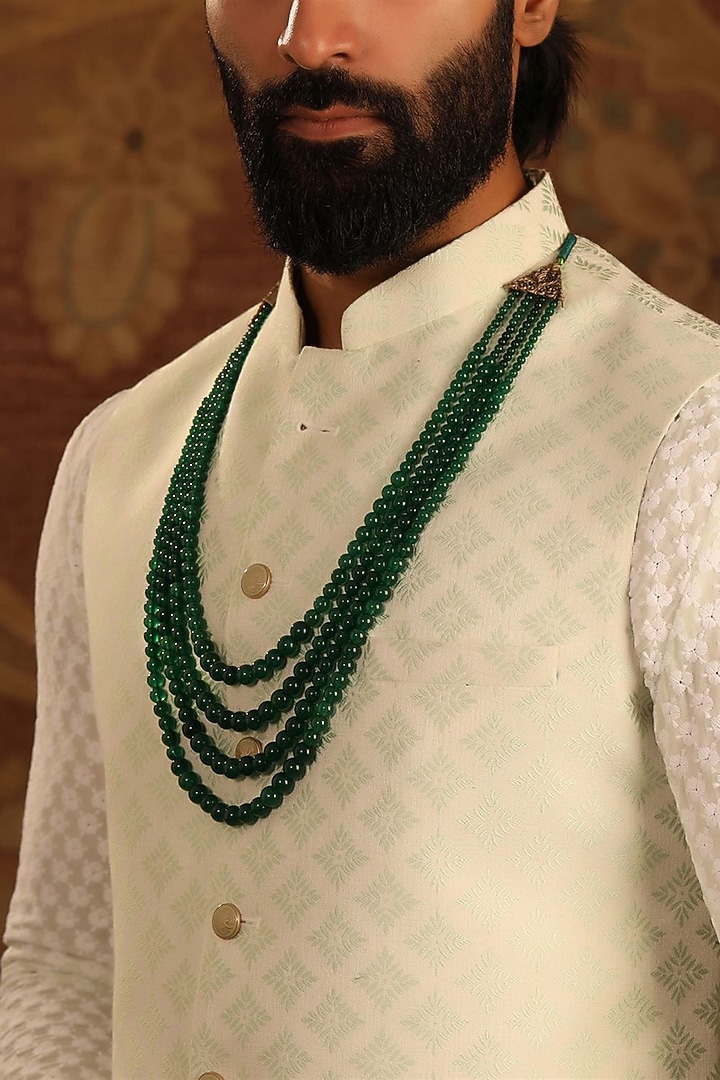 Green Gemstone Beaded Layered Mala by Cosa Nostraa at Pernia's Pop Up Shop