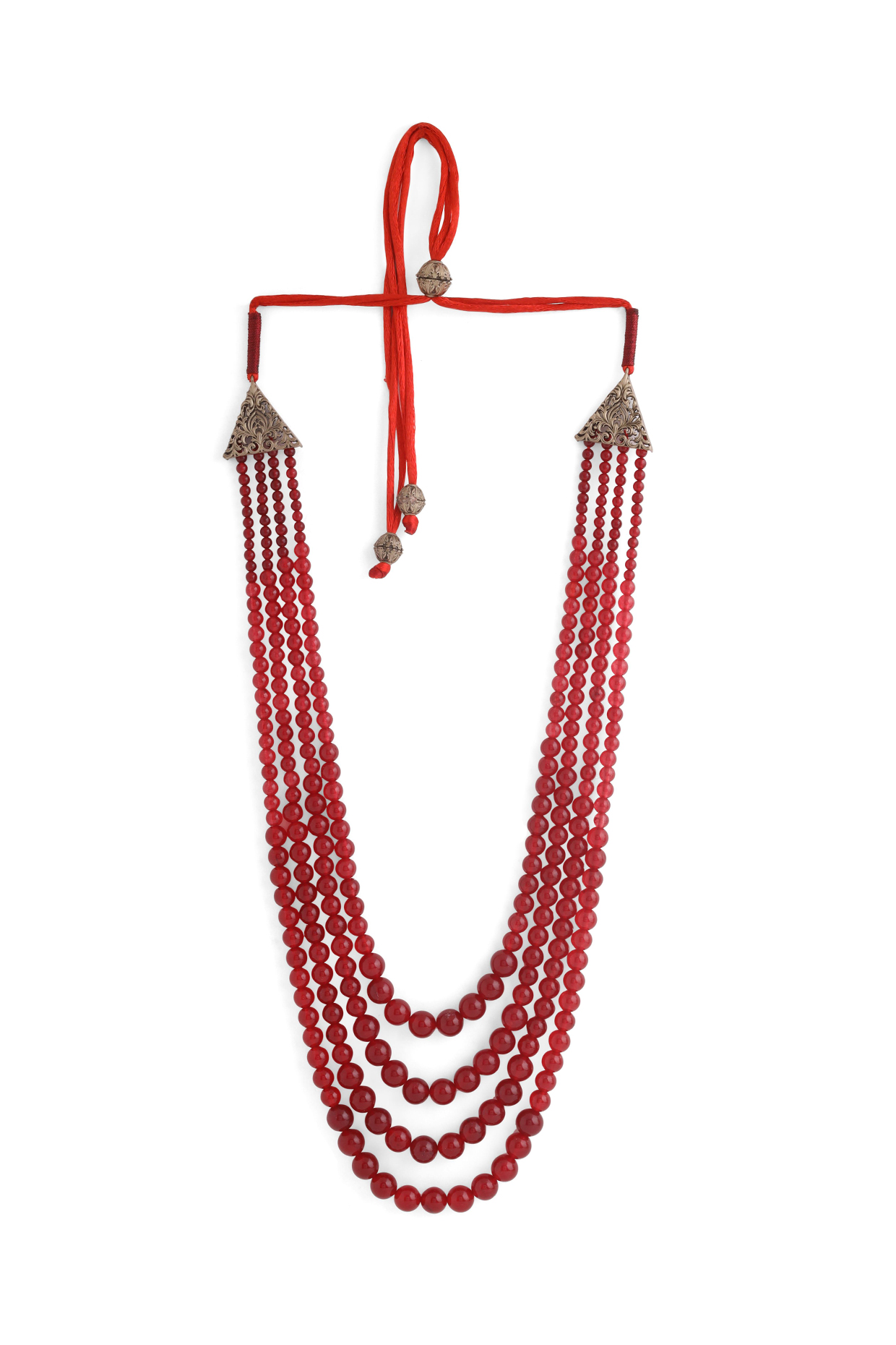 Red Coral Beaded Layered Mala by Cosa Nostraa