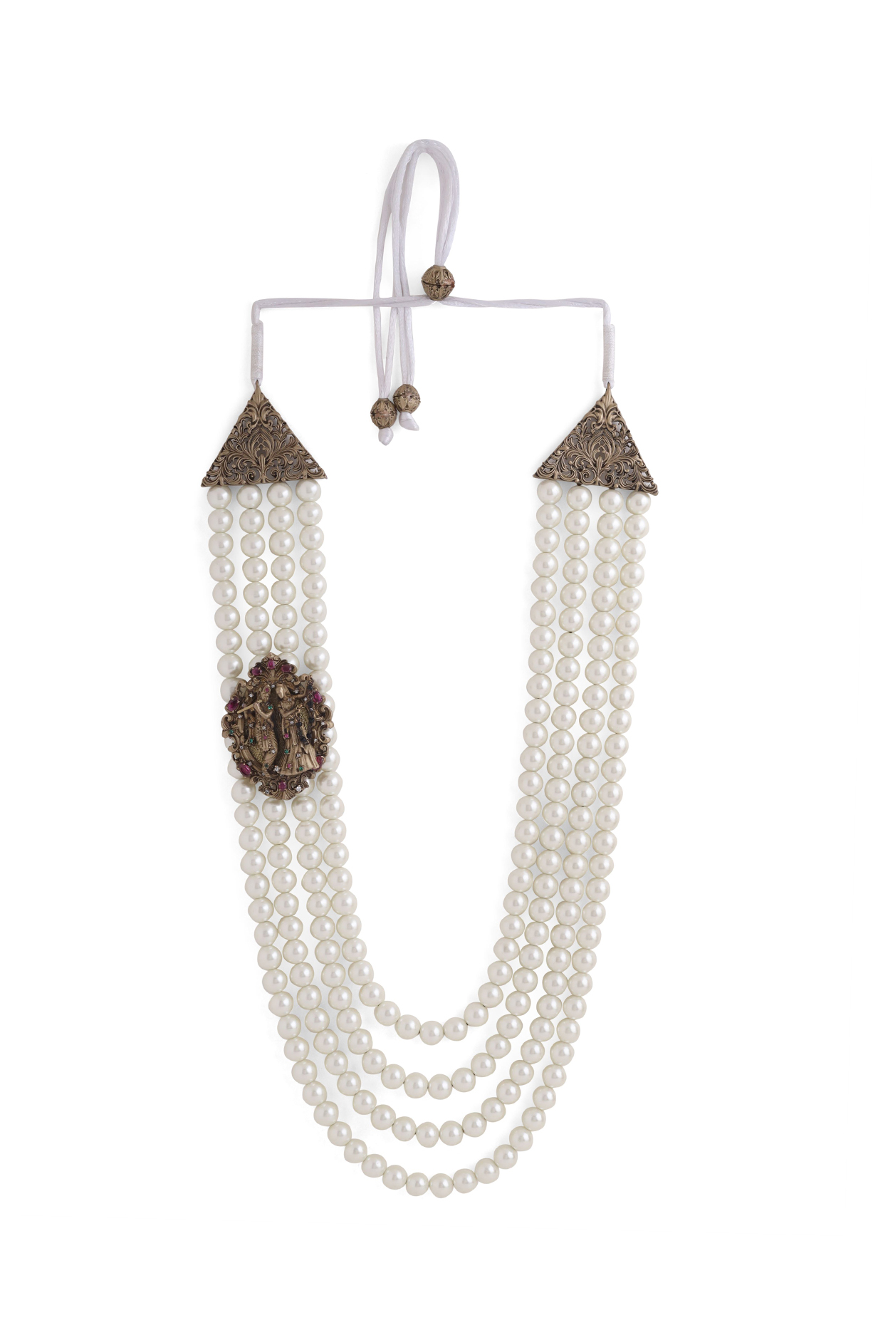 White Shimmer Beaded Layered Mala by Cosa Nostraa