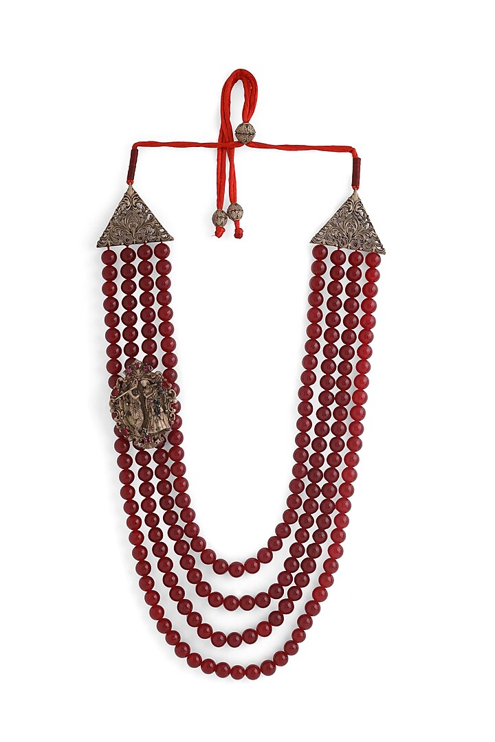 Red Beaded Layered Mala by Cosa Nostraa at Pernia's Pop Up Shop