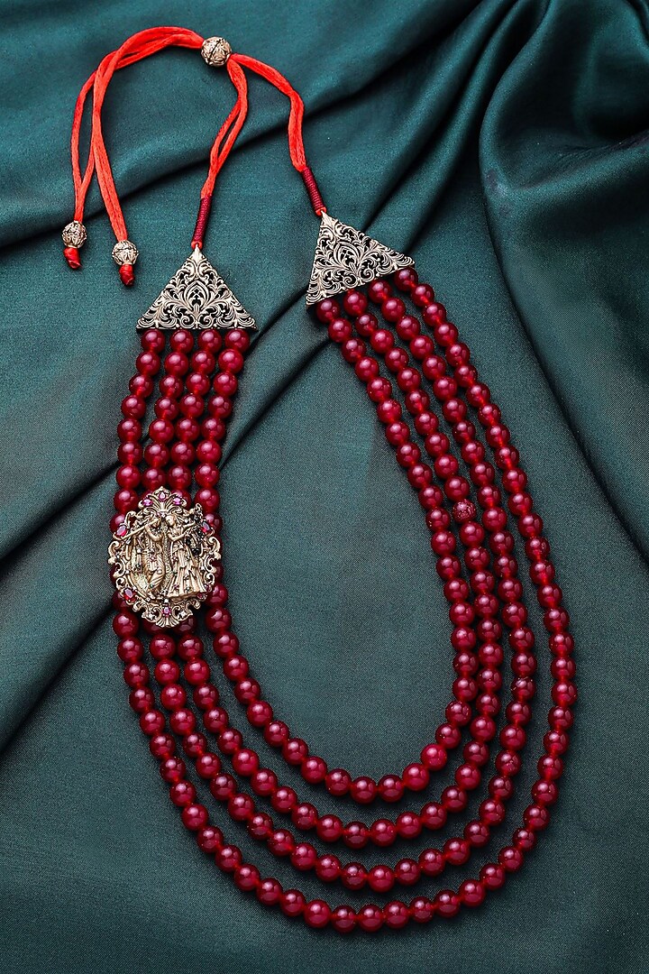 Red Beaded Layered Mala by Cosa Nostraa at Pernia's Pop Up Shop