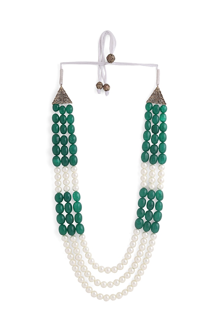 Green & White Aventurine Beaded Layered Mala by Cosa Nostraa at Pernia's Pop Up Shop