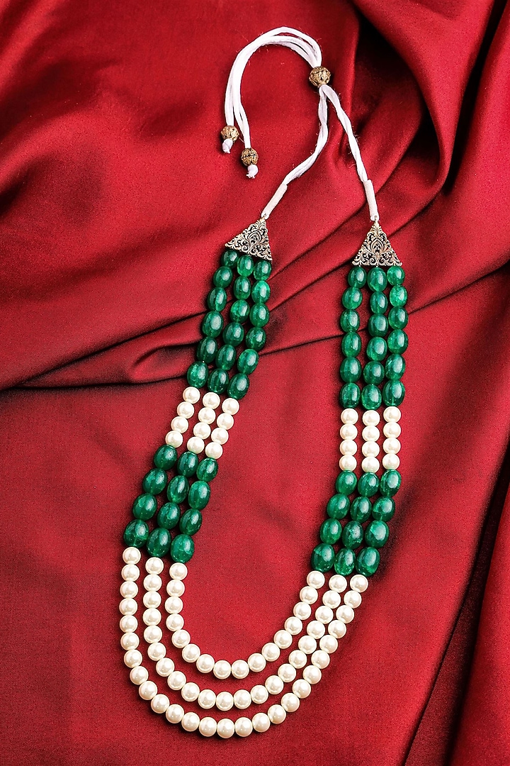 Green & White Aventurine Beaded Layered Mala by Cosa Nostraa at Pernia's Pop Up Shop
