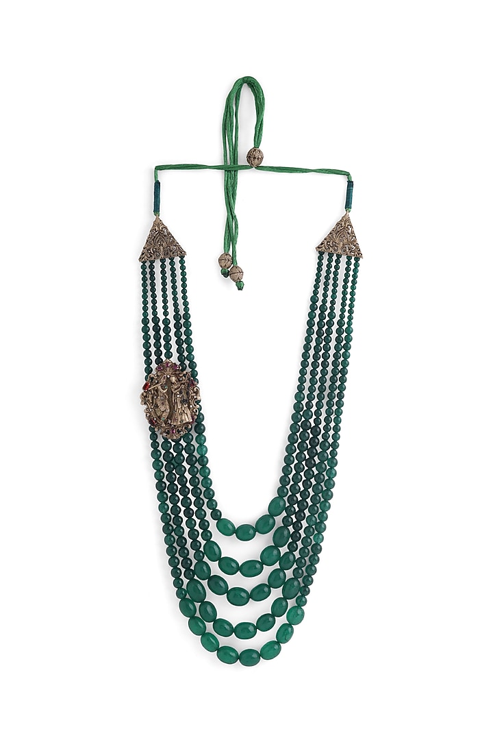 Green Jade Beaded Layered Mala by Cosa Nostraa at Pernia's Pop Up Shop