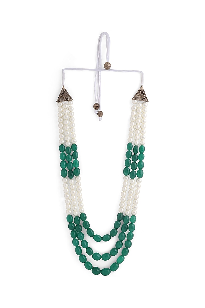 White & Green Howlite Beaded Layered Mala by Cosa Nostraa at Pernia's Pop Up Shop