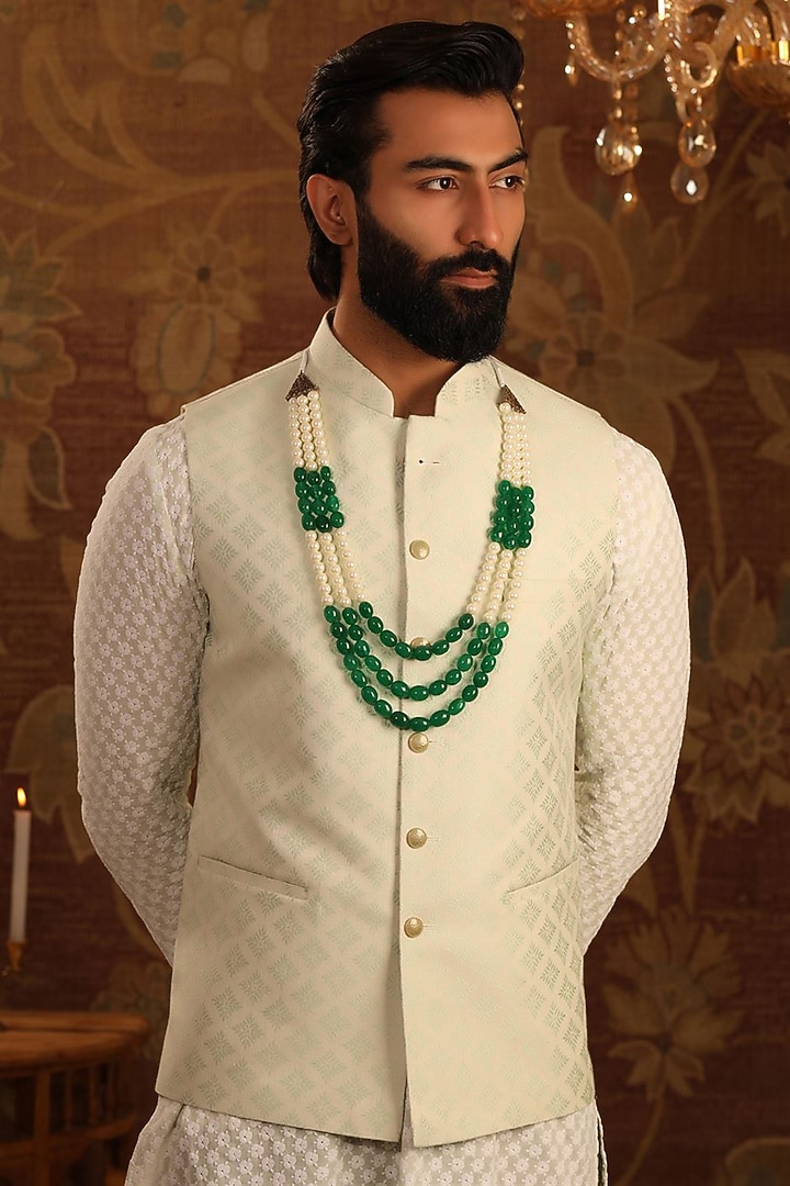 White & Green Howlite Beaded Layered Mala by Cosa Nostraa at Pernia's Pop Up Shop