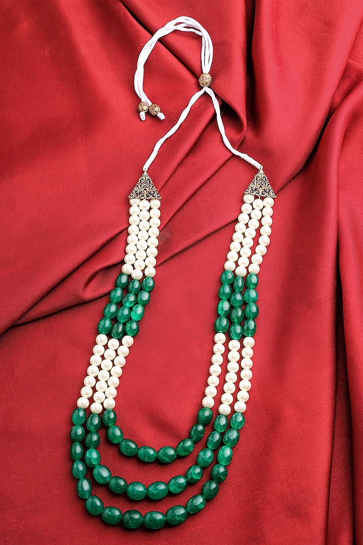 White & Green Howlite Beaded Layered Mala by Cosa Nostraa at Pernia's Pop Up Shop