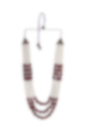 White & Maroon Garnet Beaded Layered Mala by Cosa Nostraa at Pernia's Pop Up Shop
