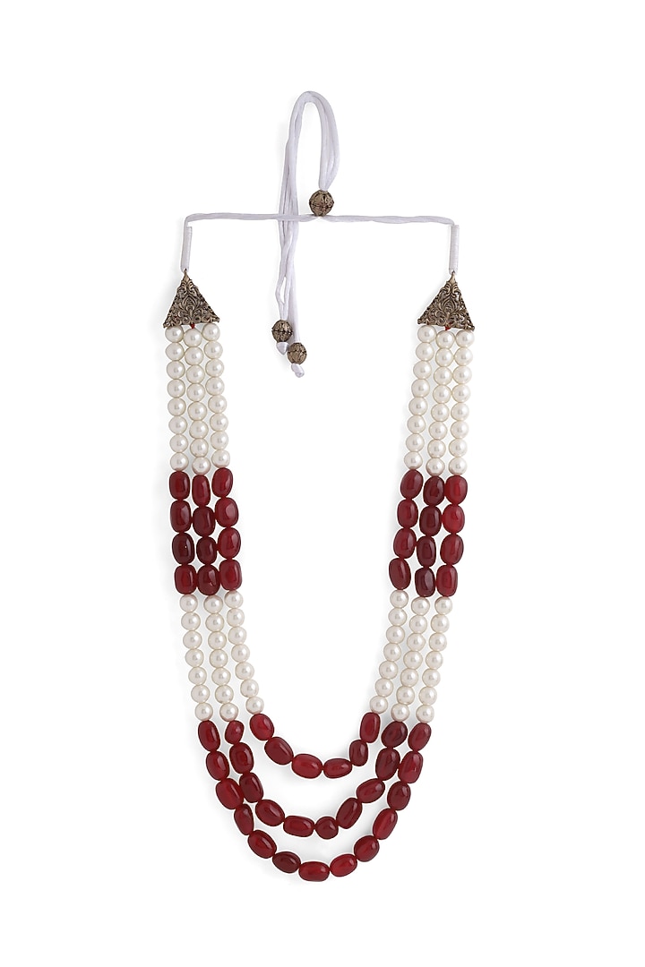 White & Maroon Garnet Beaded Layered Mala by Cosa Nostraa at Pernia's Pop Up Shop