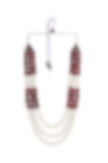 White & Maroon Beaded Layered Mala by Cosa Nostraa at Pernia's Pop Up Shop