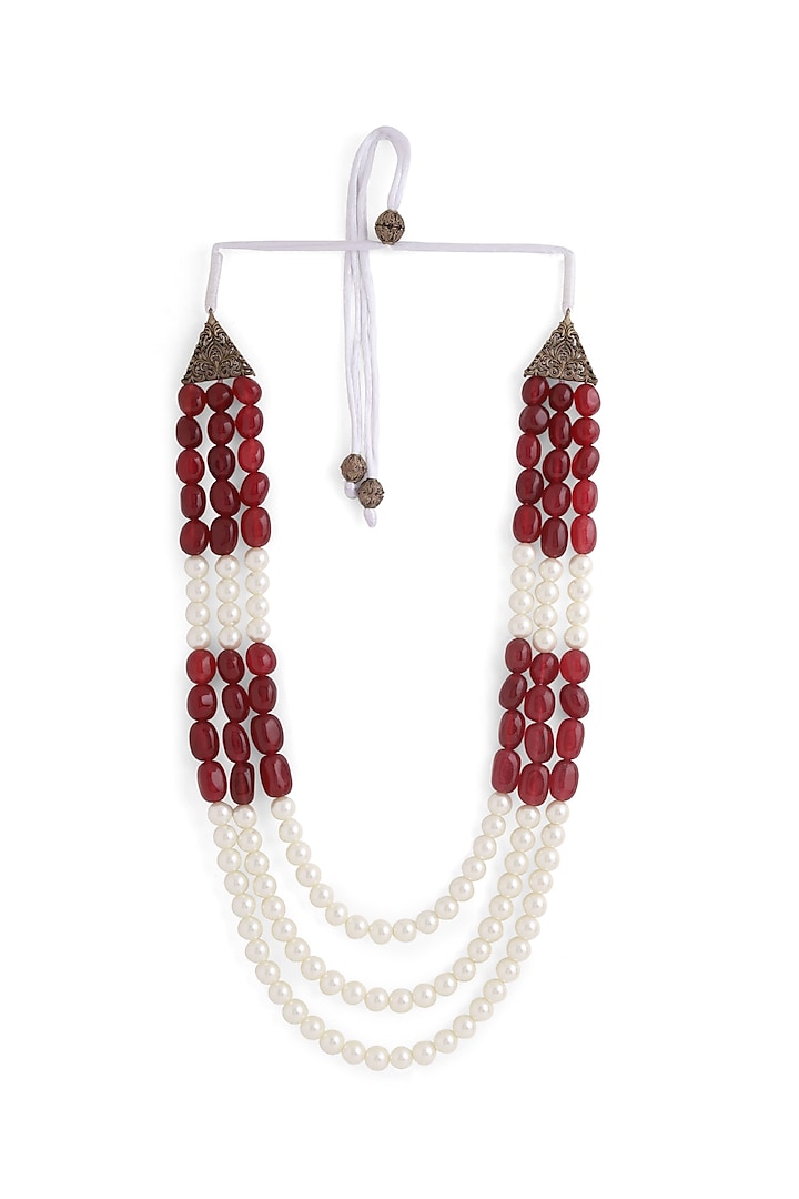White & Maroon Beaded Layered Mala by Cosa Nostraa at Pernia's Pop Up Shop