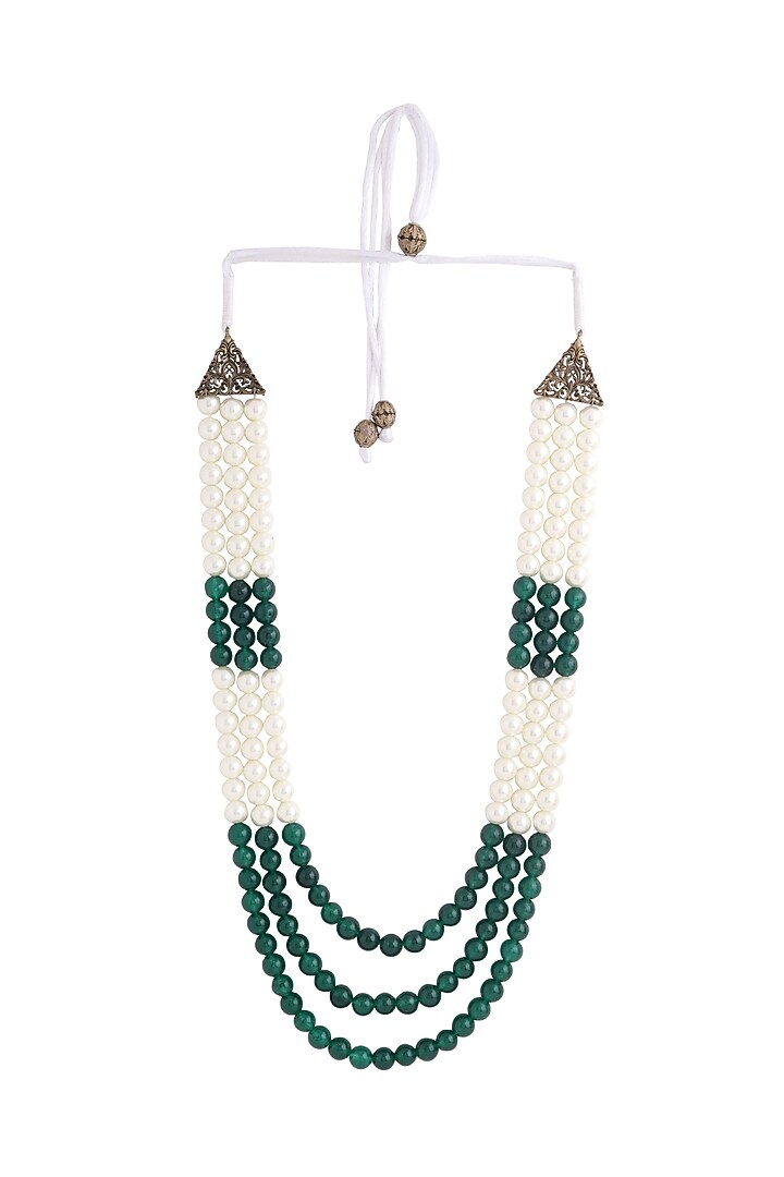 White & Green Emerald Beaded Layered Mala by Cosa Nostraa at Pernia's Pop Up Shop