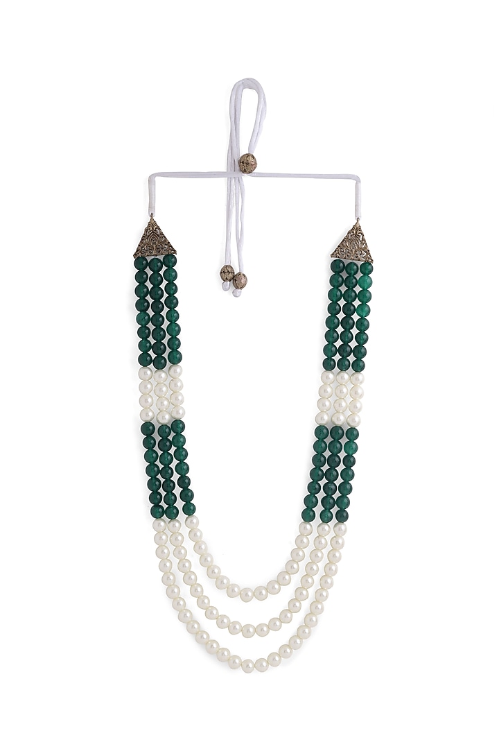 White & Green Jade Beaded Layered Mala by Cosa Nostraa at Pernia's Pop Up Shop
