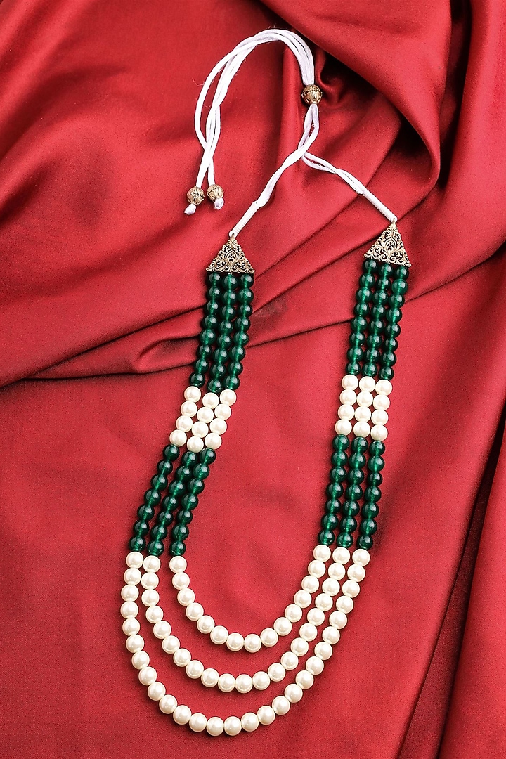 White & Green Jade Beaded Layered Mala by Cosa Nostraa at Pernia's Pop Up Shop