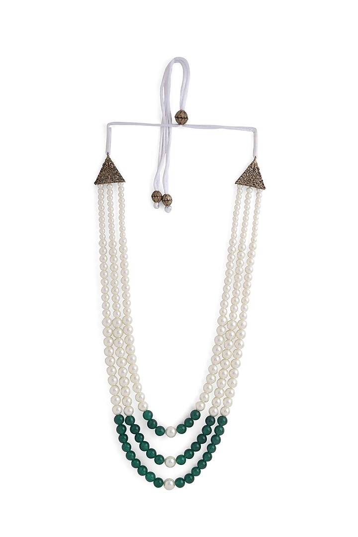 White & Green Sunstone Beaded Layered Mala by Cosa Nostraa at Pernia's Pop Up Shop