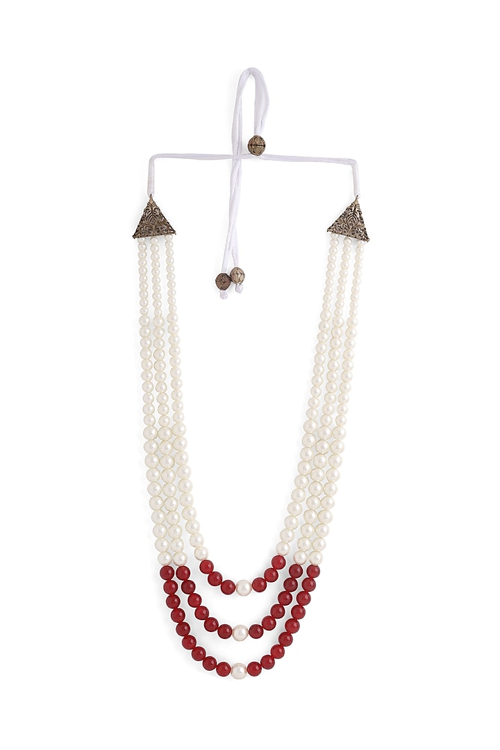 White & Red Agate Beaded Layered Mala by Cosa Nostraa at Pernia's Pop Up Shop