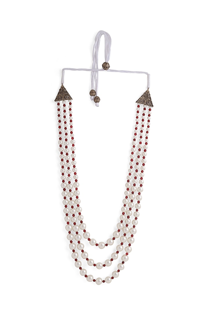 White & Red Howlite Stone Beaded Layered Mala by Cosa Nostraa at Pernia's Pop Up Shop