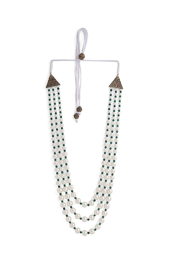 Green & White Freshwater Pearl Beaded Layered Mala by Cosa Nostraa at Pernia's Pop Up Shop