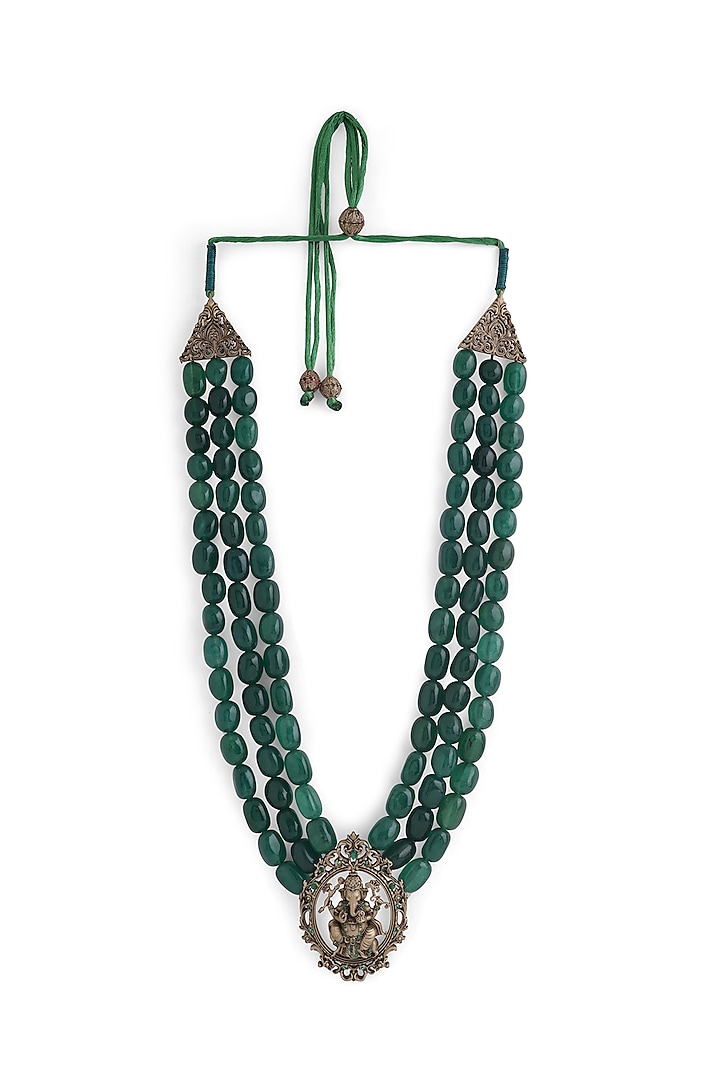 Green Aventurine Stone Beaded Layered Ganesh Mala by Cosa Nostraa at Pernia's Pop Up Shop