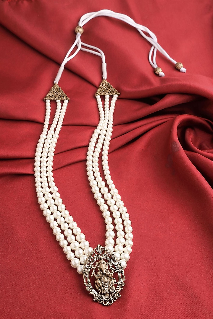 White Howlite Stone Beaded Layered Ganesh Mala by Cosa Nostraa at Pernia's Pop Up Shop