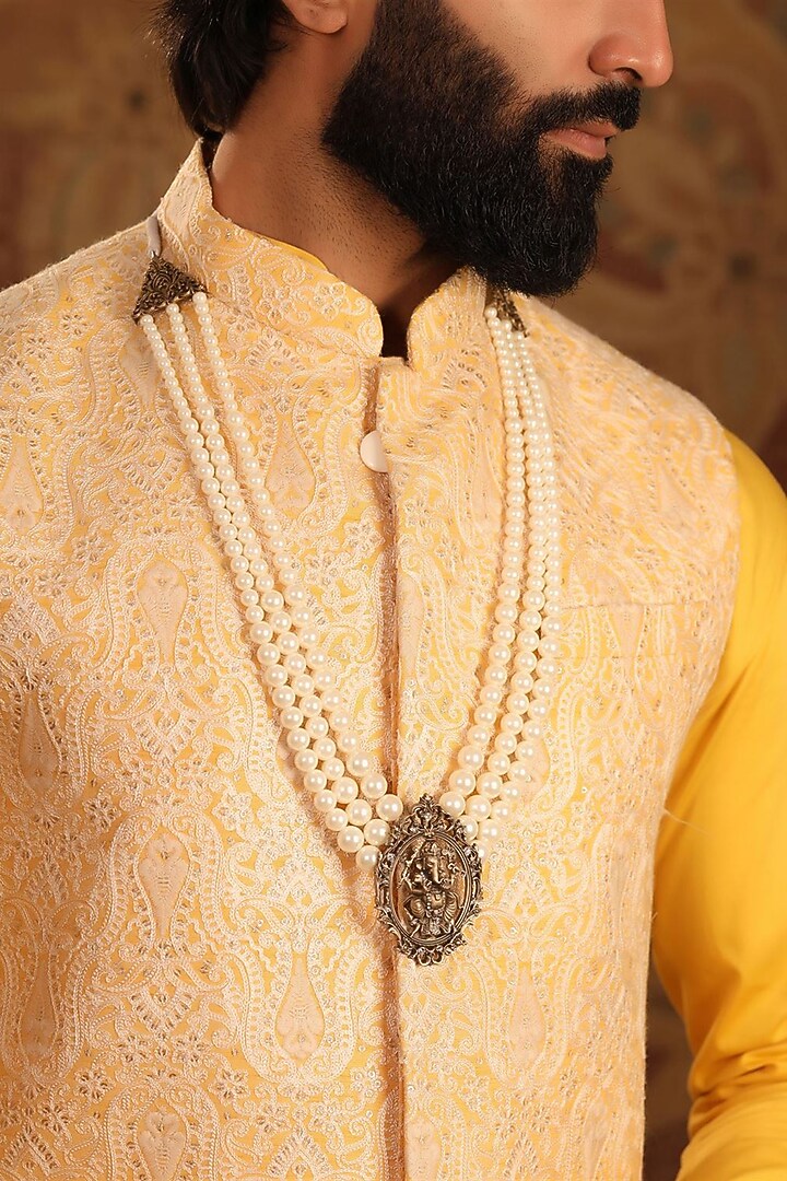 White Howlite Stone Beaded Layered Ganesh Mala by Cosa Nostraa at Pernia's Pop Up Shop