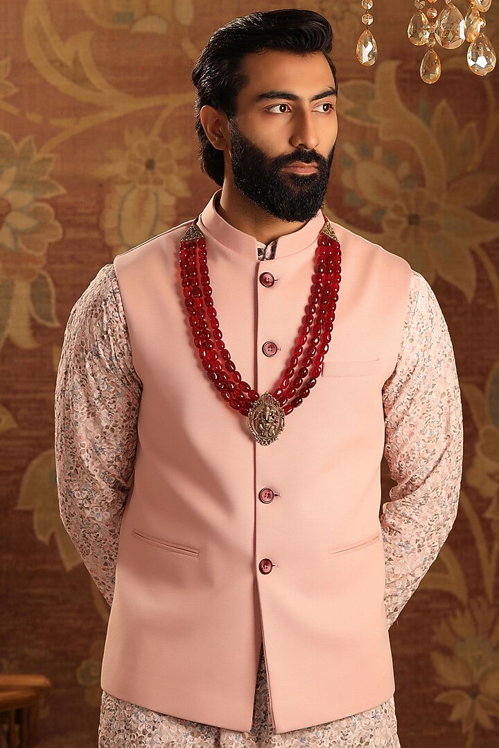 Red Sandalwood Beaded Layered Ganesh Mala by Cosa Nostraa at Pernia's Pop Up Shop