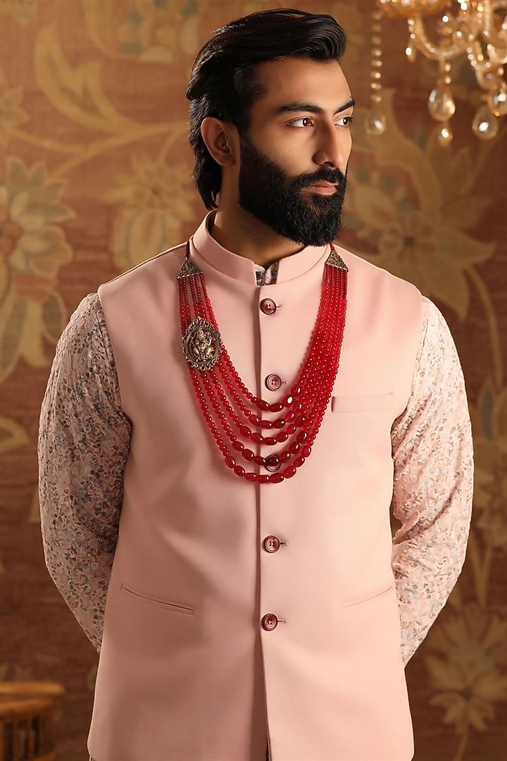 Red Rudraksha Beaded Layered Ganesh Mala by Cosa Nostraa at Pernia's Pop Up Shop