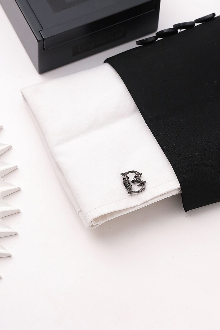 Grey Brass Initial Cufflinks (Set of 2) by Cosa Nostraa at Pernia's Pop Up Shop