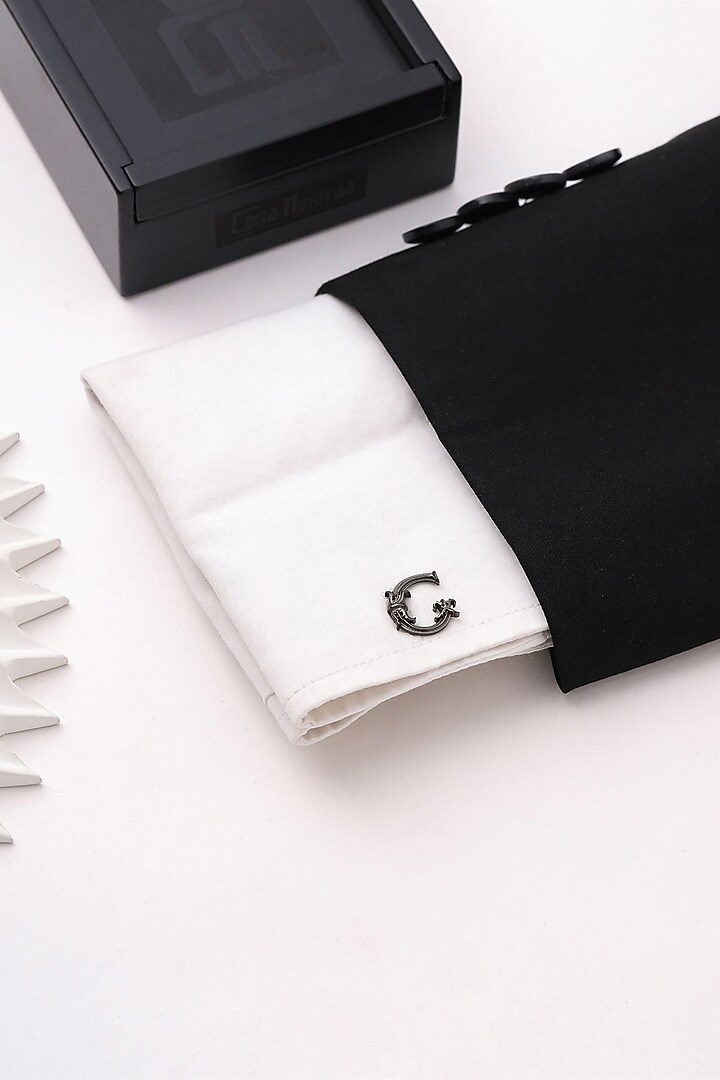 Grey Brass Initial Cufflinks (Set of 2) by Cosa Nostraa at Pernia's Pop Up Shop