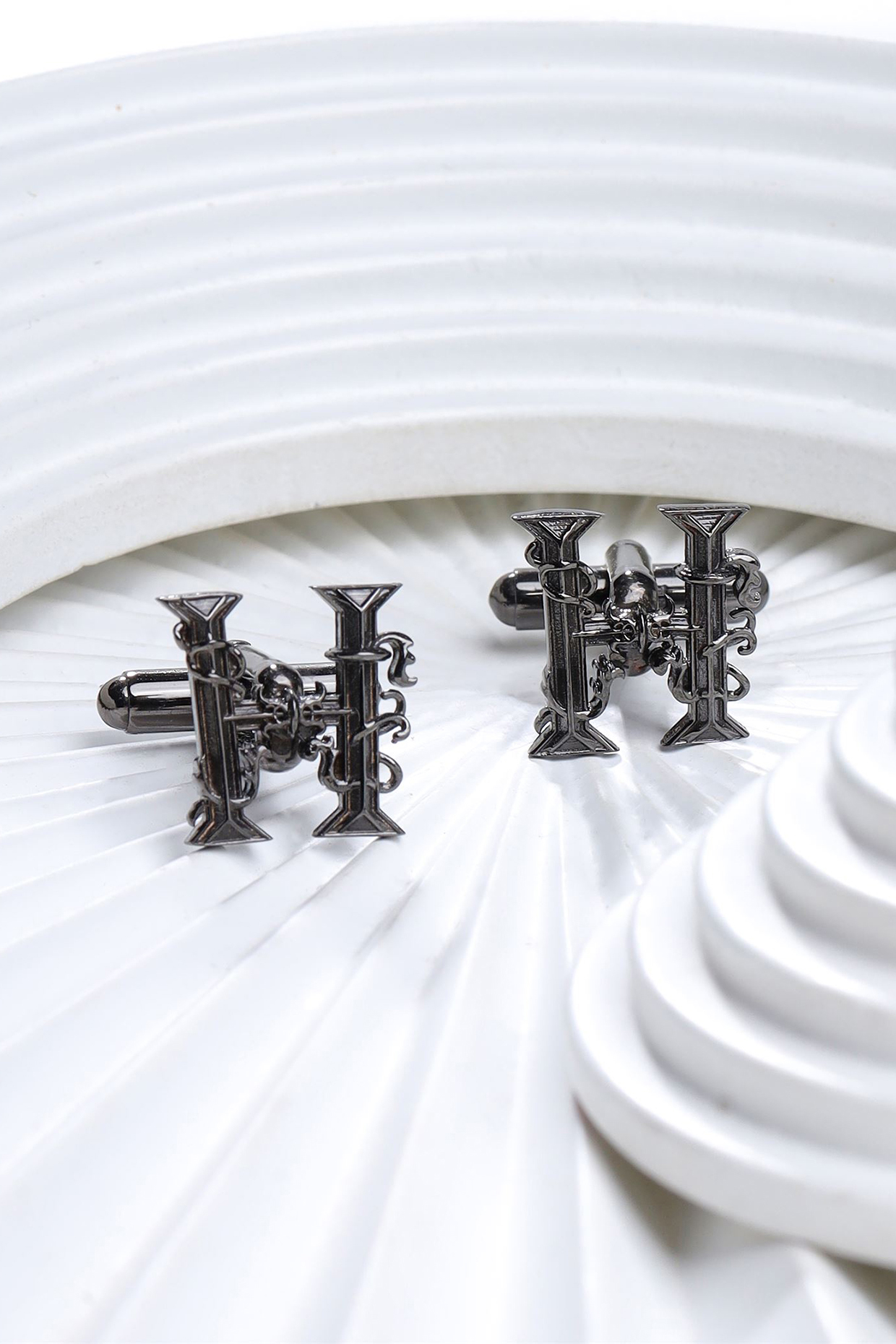 Grey Brass Initial Cufflinks (Set of 2) by Cosa Nostraa at Pernia's Pop Up Shop