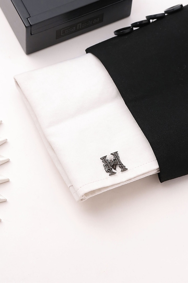 Grey Brass Initial Cufflinks (Set of 2) by Cosa Nostraa at Pernia's Pop Up Shop