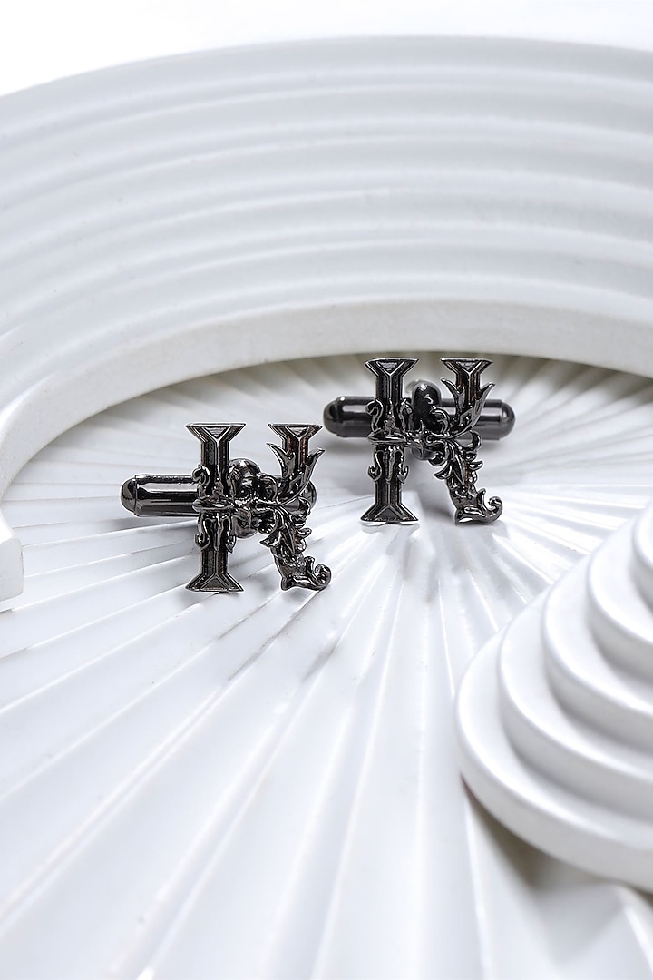Grey Brass Initial Cufflinks (Set of 2) by Cosa Nostraa at Pernia's Pop Up Shop