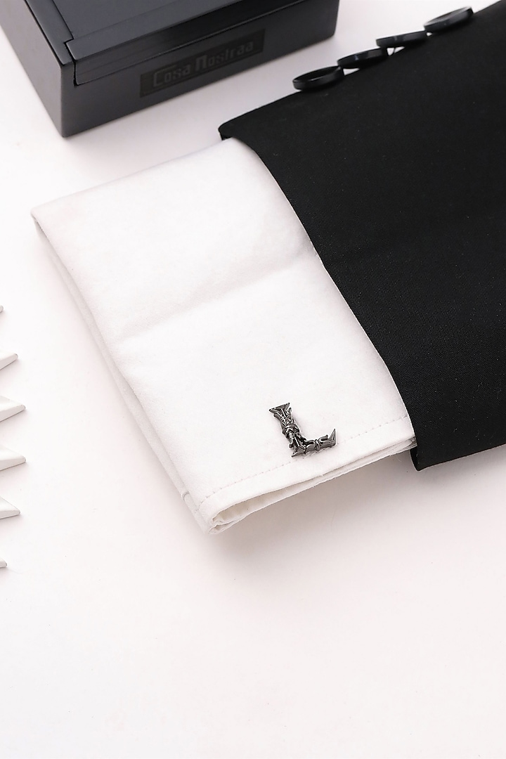 Grey Brass Initial Cufflinks (Set of 2) by Cosa Nostraa at Pernia's Pop Up Shop