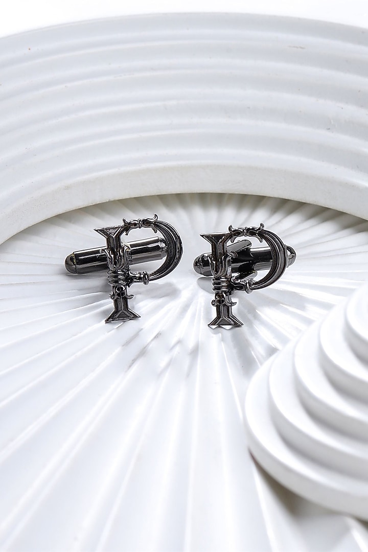 Grey Brass Initial Cufflinks (Set of 2) by Cosa Nostraa at Pernia's Pop Up Shop