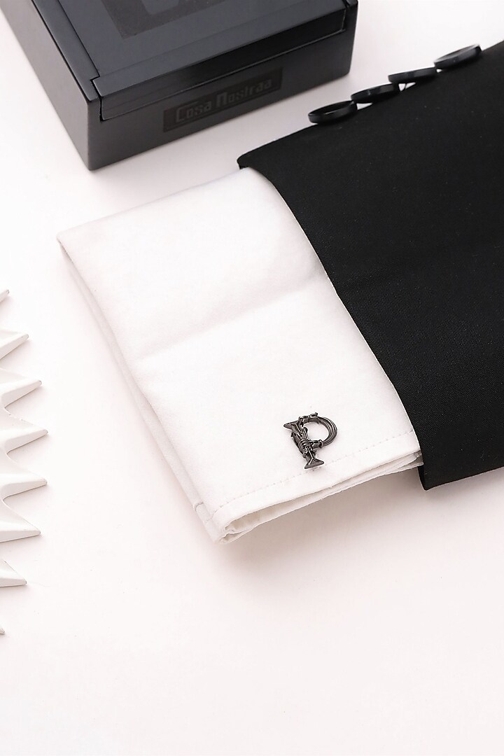 Grey Brass Initial Cufflinks (Set of 2) by Cosa Nostraa at Pernia's Pop Up Shop