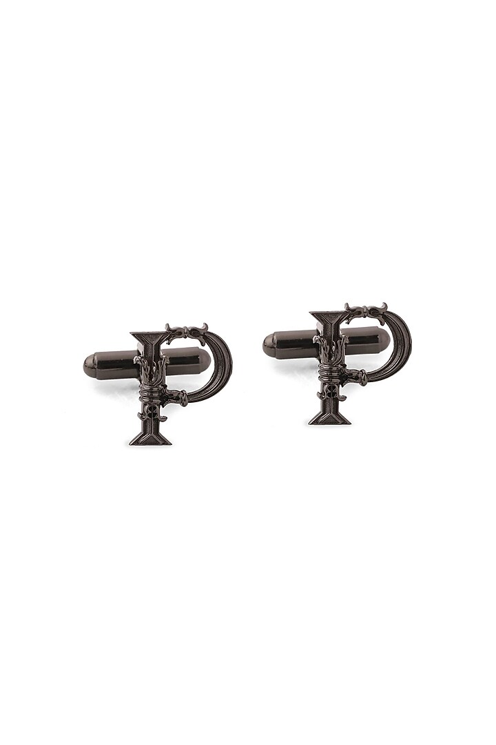 Grey Brass Initial Cufflinks (Set of 2) by Cosa Nostraa at Pernia's Pop Up Shop