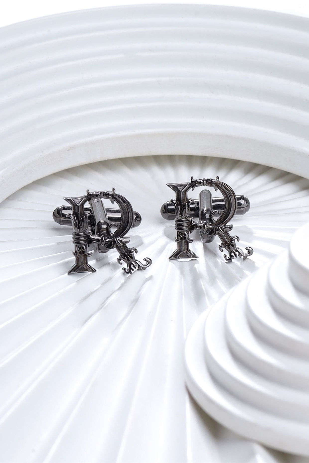 Grey Brass Initial Cufflinks (Set of 2) by Cosa Nostraa at Pernia's Pop Up Shop