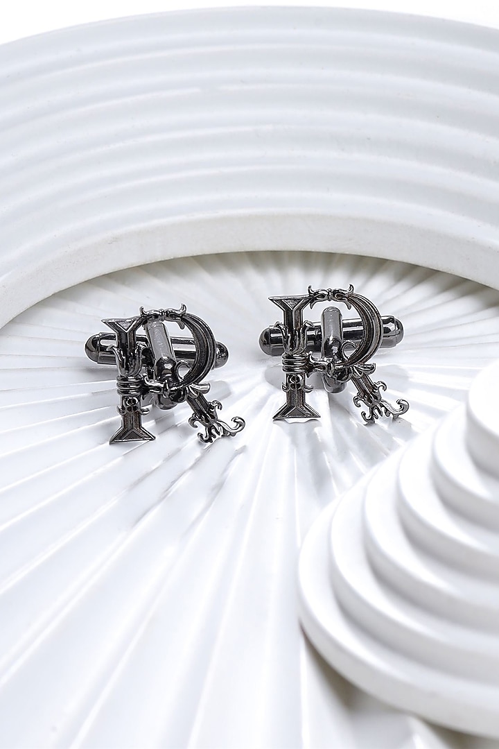 Grey Brass Initial Cufflinks (Set of 2) by Cosa Nostraa at Pernia's Pop Up Shop